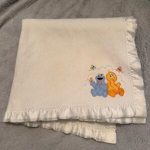 Vintage Sesame Street Babies Cookie Monster Big Bird Blanket Satin Trim USA